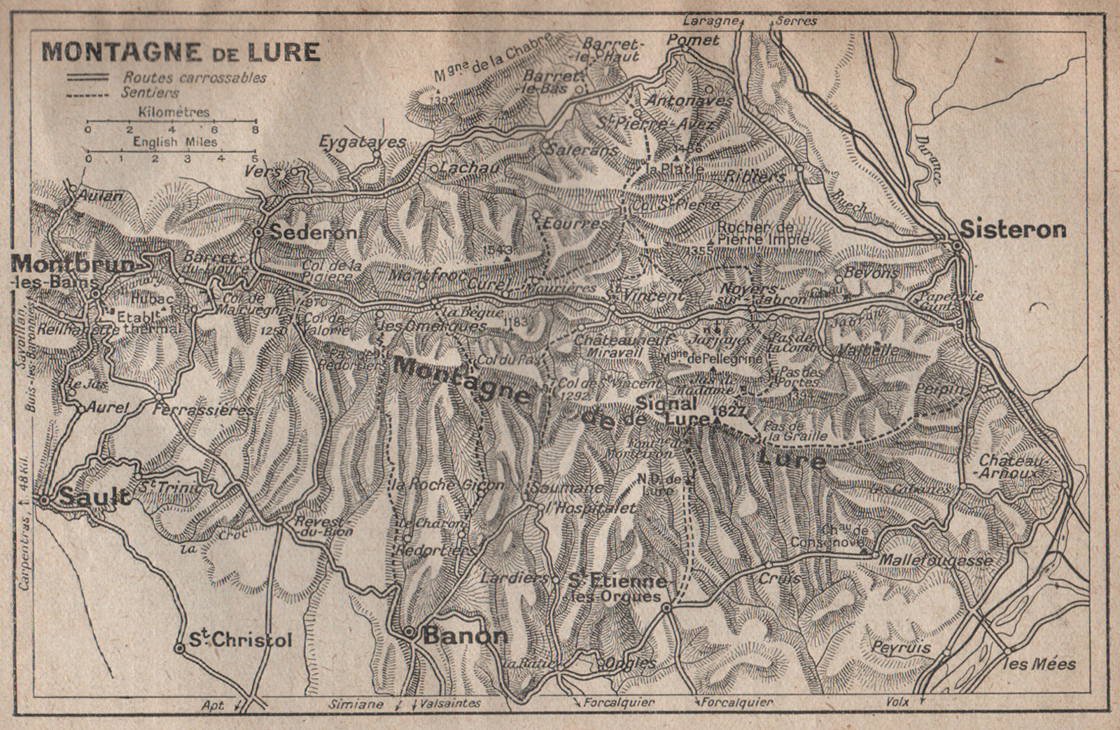 MONTAGNE DE LURE topo-map. Montbrun-les-Bains. Alpes-de-Haute-Provence 1925